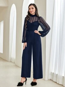 Modelyn Của phụ nữ Ren Trang trí Áo liền quần - Màu xanh hải quân - Xem 3