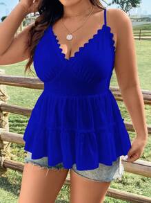 Sunnyshic Grote maten Kant Gesptitste Halter top Met Zoom En Aangesnoerd Taille