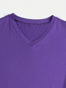 Plus Size Women's High Slit Short Sleeve T-Shirt And Cycling Shorts Stylish 2pcs Set - Purple - View 5