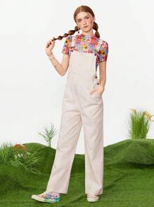 SHEINNeu 夏季女士印花肩帶連身褲 - 杏色 - 查看 6