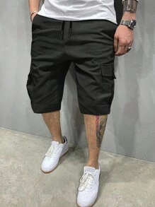 Manfinity Homme Baggy Men's Drawstring Waist Cargo Shorts With Flap Pockets - Black - View 6