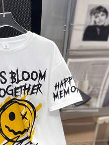 Camiseta holgada de manga corta de punto con cuello redondo con eslogan y diseño de sonrisa de estilo casual y urbano para niño preadolescente - Blanco - Ver 5