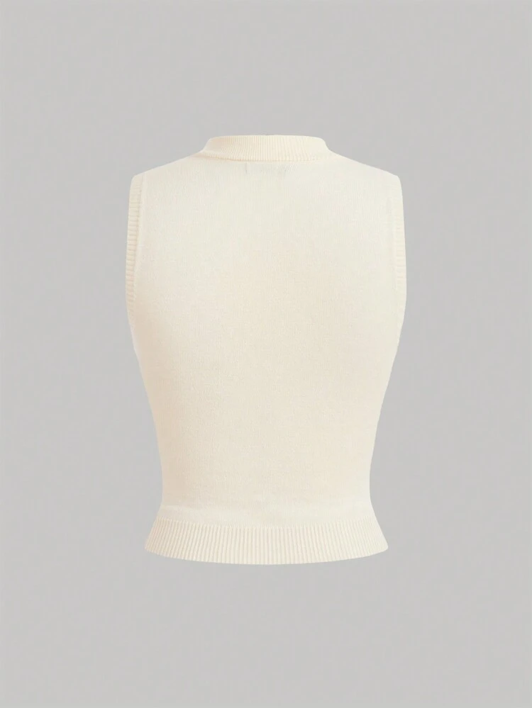Women's Long Sleeve Knitted Top With Stand Collar And Heart & Letter Print