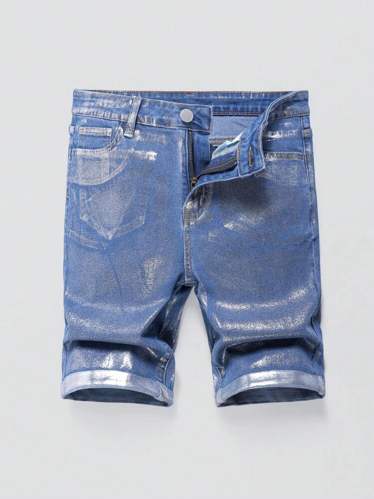 Teen Boy Stylish Metallic Washed Blue Denim Shorts,For Summer