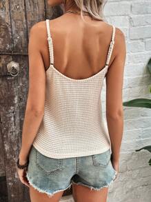 SHEIN LUNE Women's Summer Casual & Vacation V-Neck Crisscross Wrap Knot Textured Waffle Grid Fabric Camisole Top