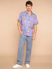 FRIENDS X SHEIN Jeans De Pierna Recta Con Cremallera Y Estampado De Letras Para Hombres