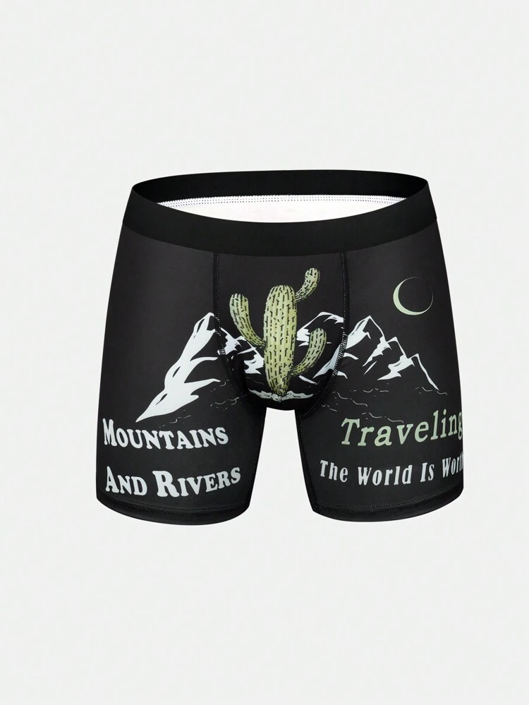 Men's Cactus & Mountain & Moon Print Boxer Briefs