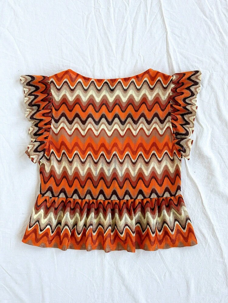 Hippie Women's Wave Pattern Texture Cap Sleeve Shirt