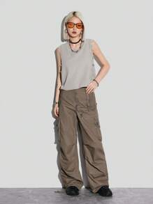 SHEIN EZwear لباس علوي محبوك نسائي بدون أكمام بتأثير متهالك عارض - رمادي فاتح - مشاهدة 6