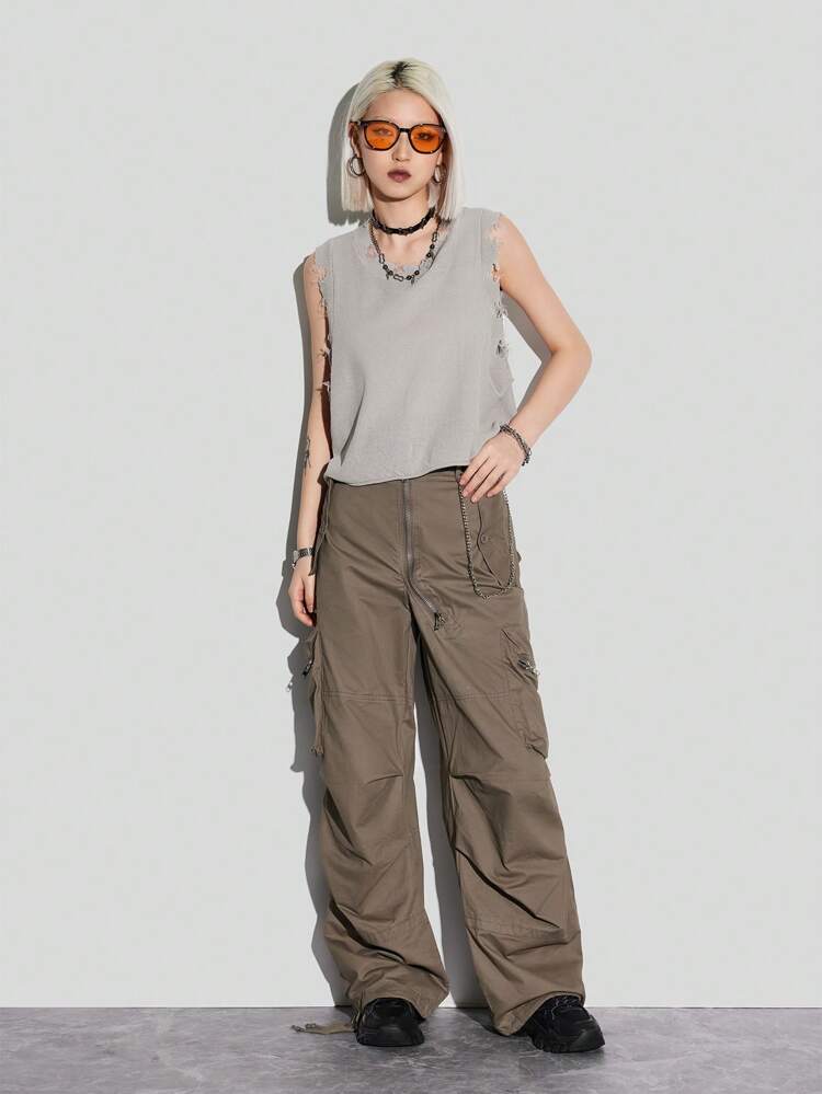 Casual Distressed Effect Women's Sleeveless Knitted Top