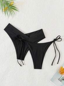 SHEIN Swim 2入組實色泳衣下著 - 黑色 - 查看 1