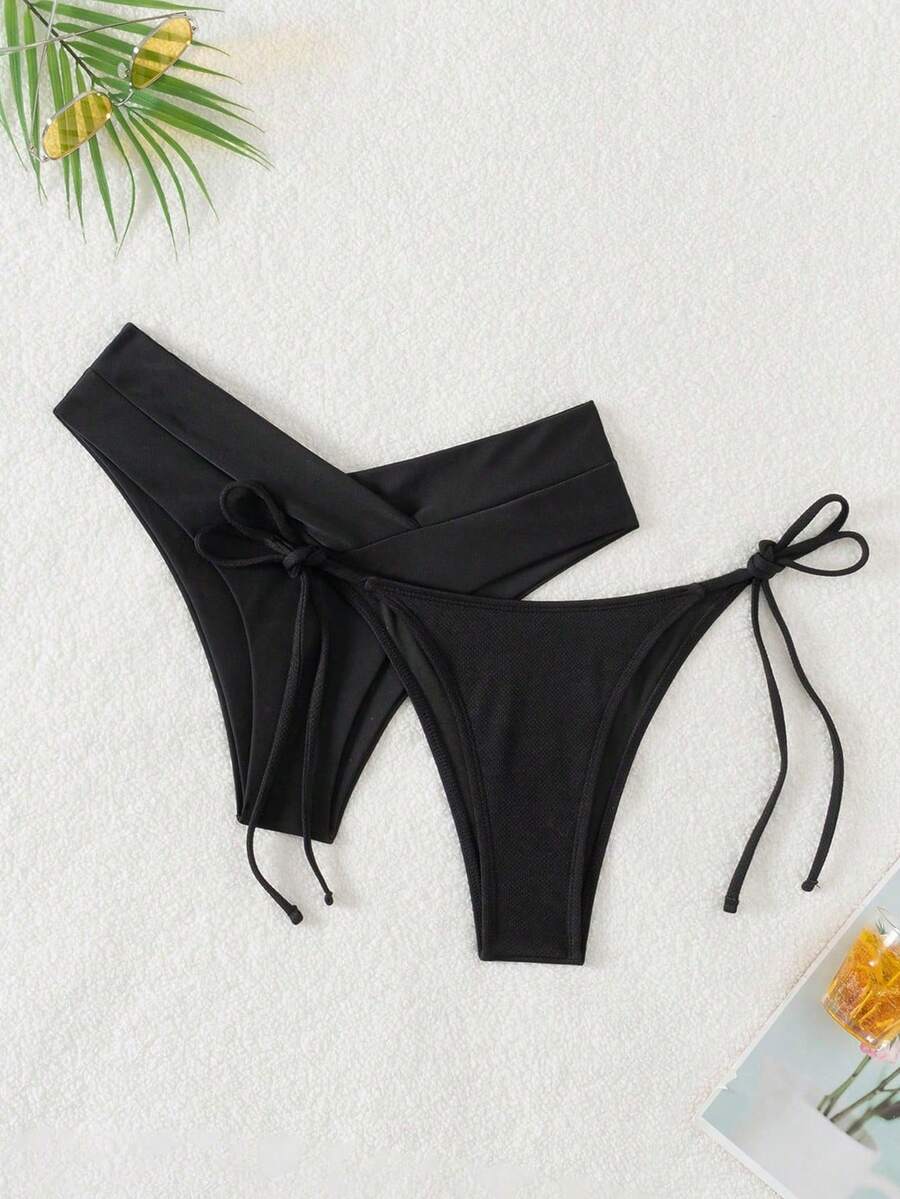 SHEIN Swim 2入組實色泳衣下著 - 黑色 - 查看 1