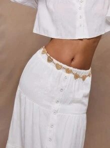 MUSERA Textured Woven Tiered Maxi Skirt Boho Summer Cute Party Bridal Hen Do Bachelorette - White - View 5