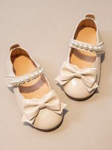 女孩婚禮派對平底鞋,帶蝴蝶結裝飾