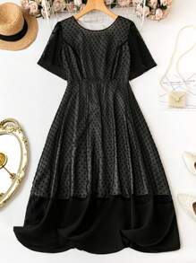 SHEIN Clasi Robe décontractée grande taille à col rond et manches courtes - Noir - Voir 1