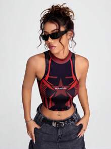 Coolane 星星和字母圖案小高領短款背心 - 彩色 - 查看 3