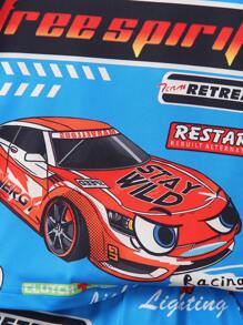 SHEIN Young Boy Cool Street Racing Print Short Sleeve Top And Casual Breathable Shorts - Blue - View 6