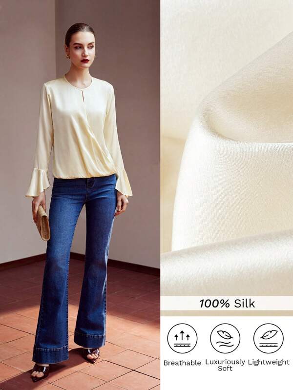 MOTF PREMIUM SILK SOLID FLARE SLEEVE BLOUSE