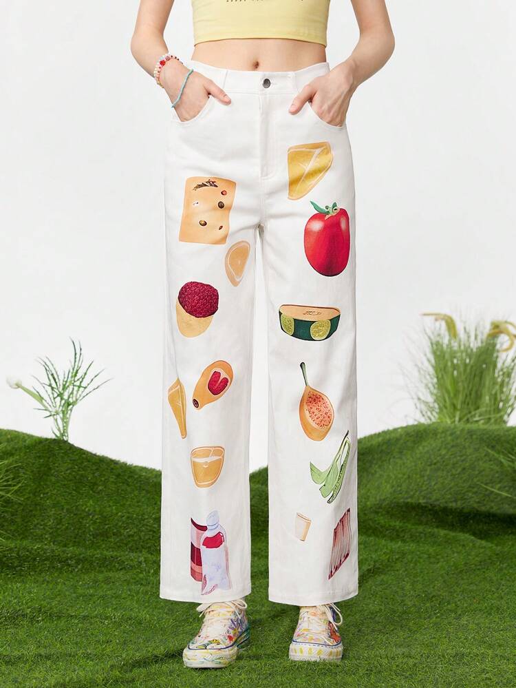 Women's Fashionable Fruit & Vegetable Printed Long Pants