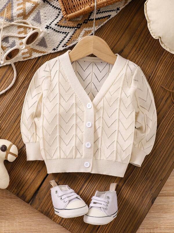 Baby Boys' Long Sleeve Knit Cardigan With Button Closure, Suitable For Spring And Summer