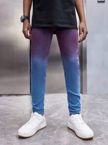 SHEIN Tween Boy Stylish Personalized Colorblock Heavy Washed High Stretch Blue Jeans For Spring And Summer - Multicolor - View 5