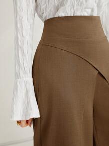 Seusyu Women's Fashionable Solid Color Elegant Asymmetrical Cut Wide Leg Pants Fall Cloth For Women - Coffee Brown - View 7