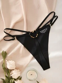 Women's Fantasy Gorgeous Black Cut Out Ring Thong Underwear With Medium Stretch Fabric Design - Black - View 4