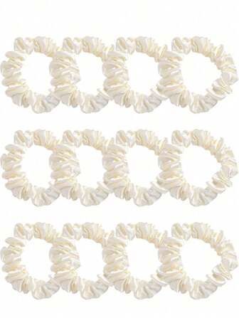 12 st vita satin rosett hårsnoddar, hårsnoddar med hästsvans, accessoarer för vardagliga hårsnoddar
