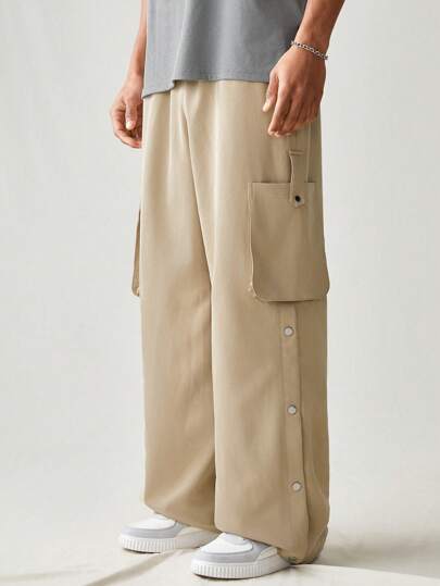 Manfinity VCAY Solid Color Weave Casual Pants With Pockets