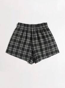 SHEIN EZwear 大尺碼編織方格短褲,彈性腰帶,適合休閒裝扮 - 黑與白 - 查看 2