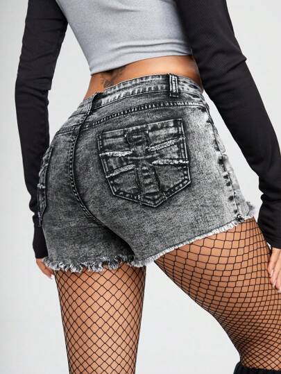 Grunge Punk Short en jean effiloché pour femmes, école
