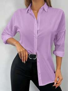 Cottnline Women's Solid Color Long Sleeve Shirt, Suitable For Spring And Summer - Lilac Purple - View 3