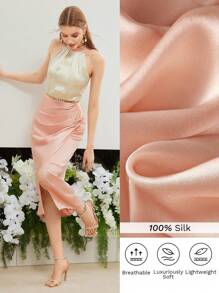 MOTF PREMIUM SILK TWO TONE WRAP RUCHED HALTER NECK DRESS - Multicolor - View 2