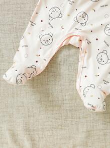 SHEIN Baby Boys' Simple And Cute Long-Sleeved Bear Printed Romper Sleepsuit, Winter - Multicolor - View 5