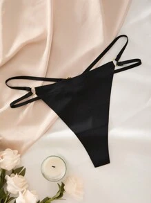 Women's Fantasy Gorgeous Black Cut Out Ring Thong Underwear With Medium Stretch Fabric Design - Black - View 1
