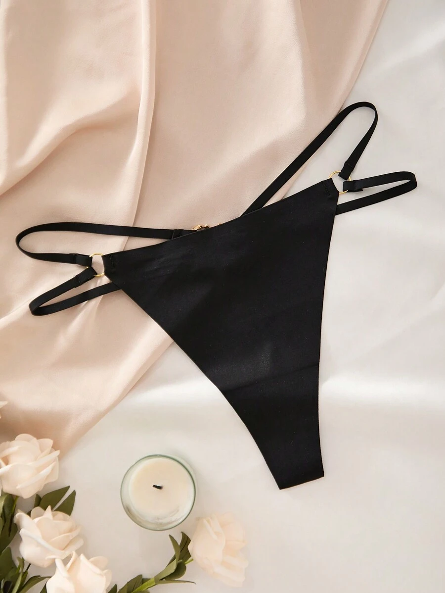 Women's Fantasy Gorgeous Black Cut Out Ring Thong Underwear With Medium Stretch Fabric Design - Black - View 1
