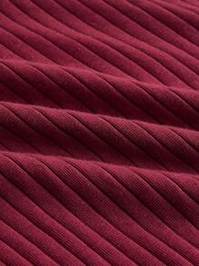 SHEIN BASICS 素色羅紋針織包臀連衣裙 - 紫紅色 - 查看 7