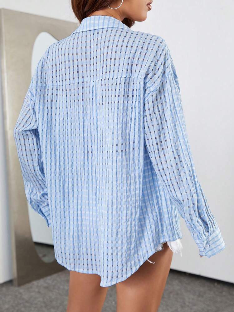 Loose Plaid Textured Button Front Shirt