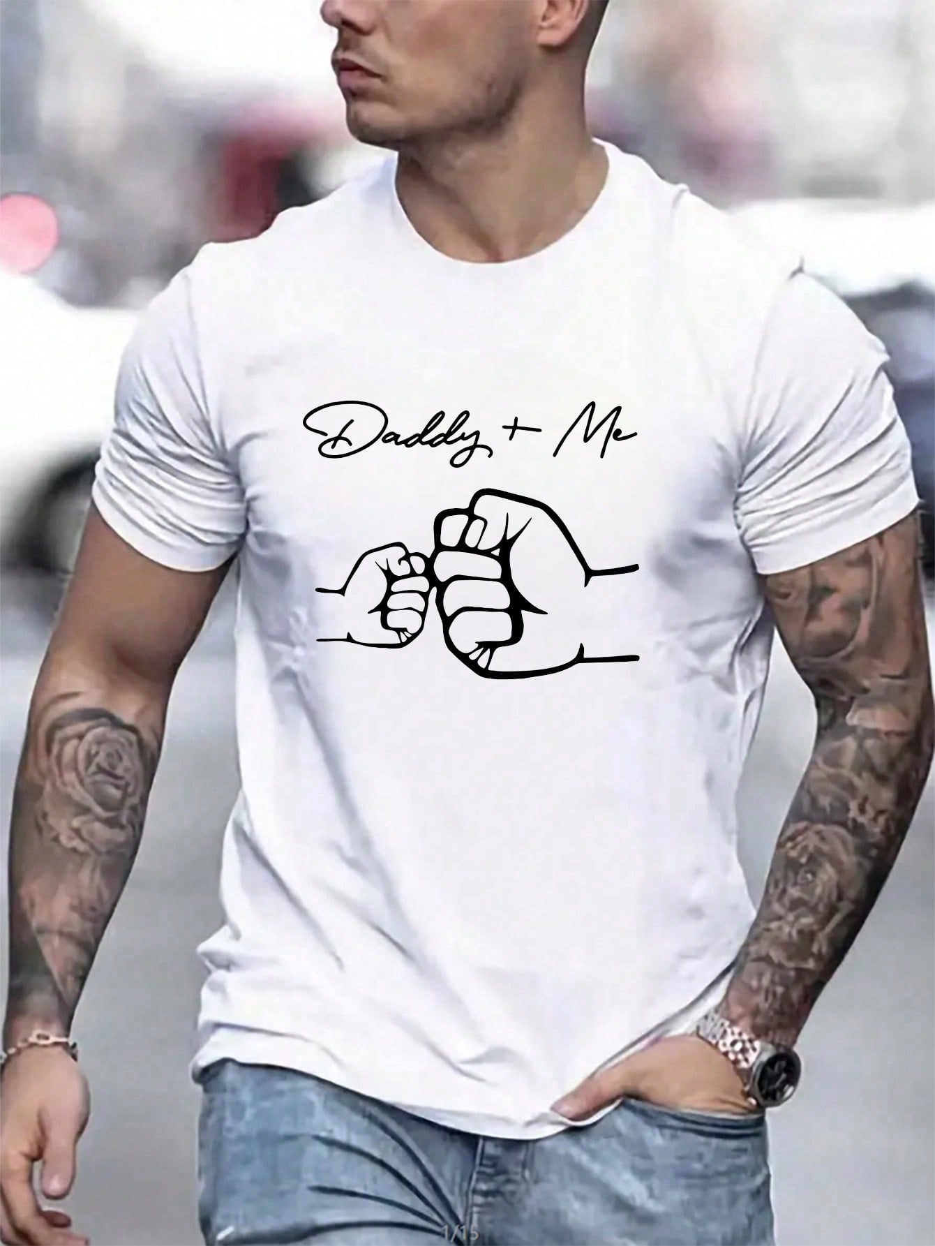 Men's Letter & Fist Bump Print Short Sleeve T-Shirt