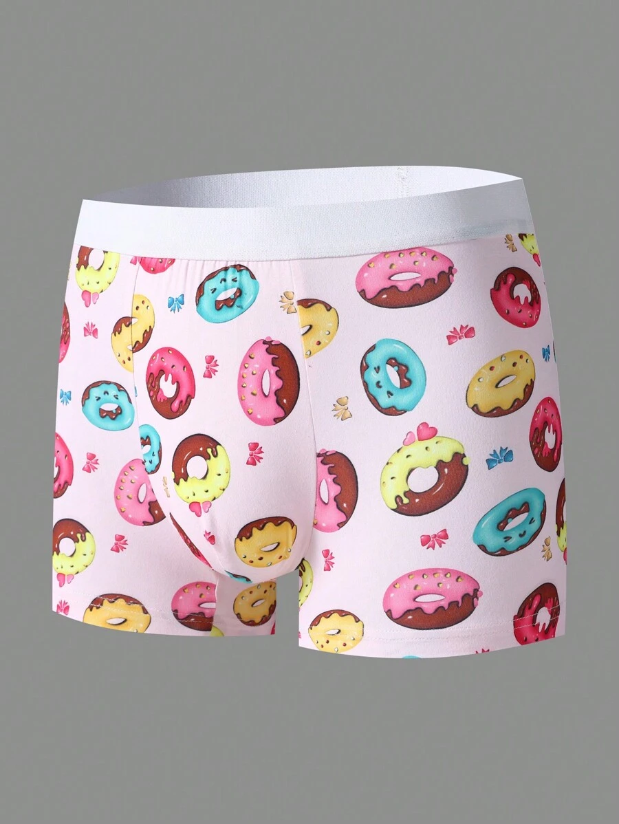 Men's Comfortable Donut Print Boxer Briefs - White - View 1