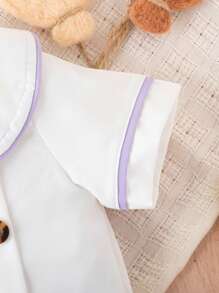 Baby Girl Lovely Elegant Casual Summer Peter Pan Collar Outfit - Purple - View 6
