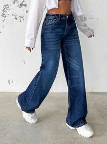 EURMUSE Women's Low Waist Retro Washed Jeans - Dark Wash - View 5