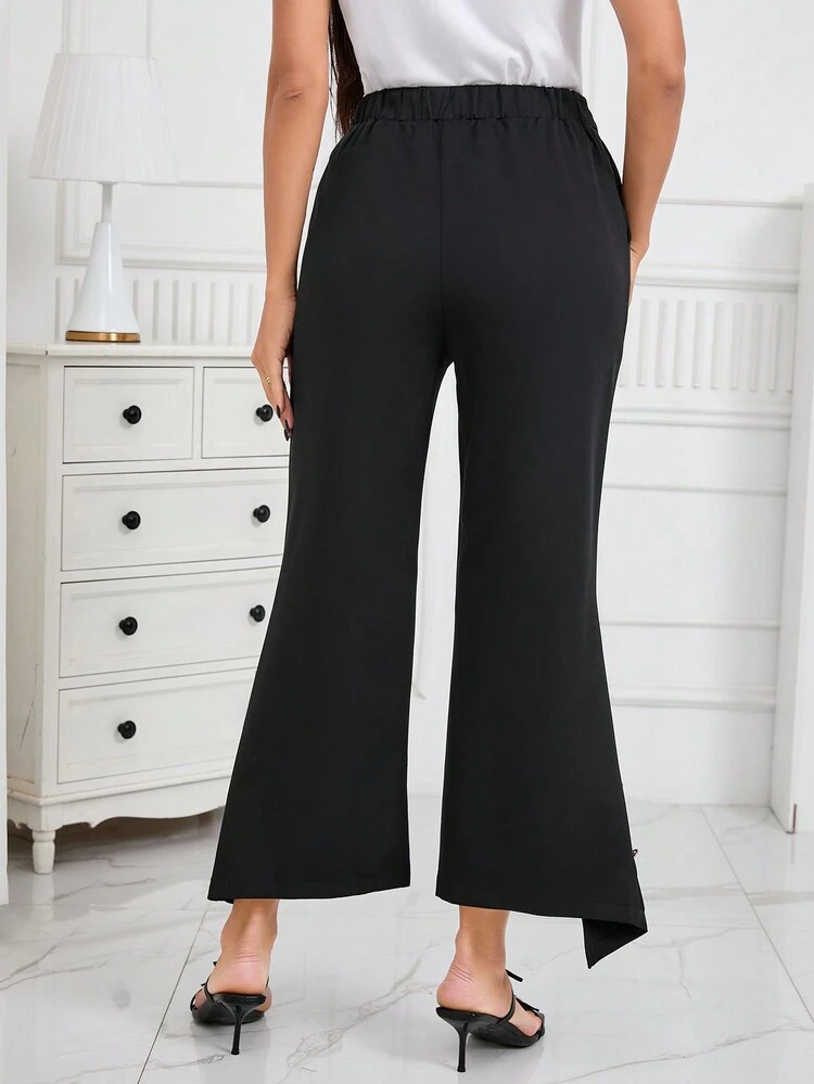 Women's Buttoned Asymmetrical Flared Pants With Side Pockets