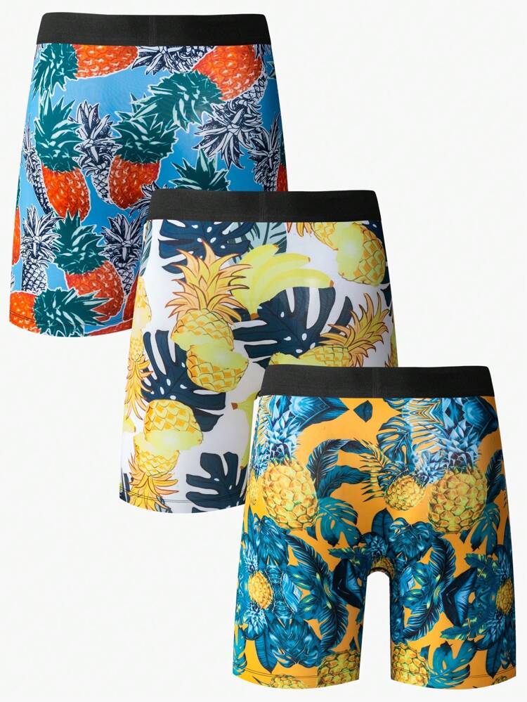 Men's Pineapple Print Boxer Shorts, Set Of 3