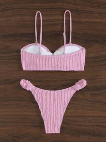Swim Mod Women's Spaghetti Strap Bikini Set Suitable For Summer Beach - Pink - View 2