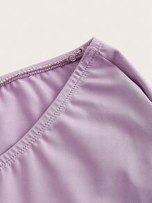 SHEIN ICON Black Solid Flare Leg Flare Pants - Purple - View 4