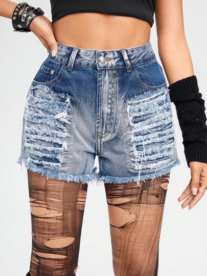 Grunge Punk Punk Ripped Frayed Hem Women's Denim Shorts
