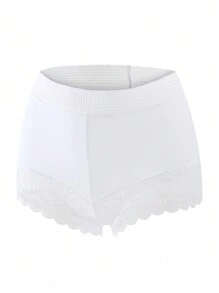 Women's Casual White Boyshorts With Contrast Lace Detail Medium Stretch Fabric Underwear - White - View 1