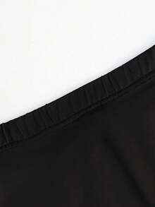 Summer New Women Letter Print Elastic Casual Shorts Black - Black - View 3
