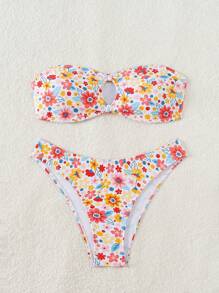 SHEIN Swim Ensemble de maillot de bain à imprimé floral mignon pour femmes, idéal pour l'été
